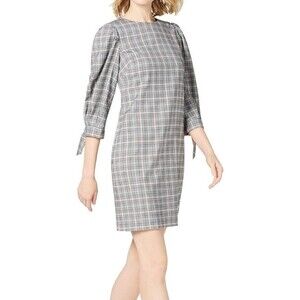 Jessica Howard Womens Shift Dress SZ 12 Balloon Sleeve Plaid Pink Black